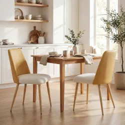 Juego de 2 Sillas de Cocina con Respaldo de PU de Imitación Ratán Patas de Acero y Asiento Acolchado Marrón y Beige - Ogal.Es