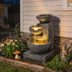 Fuente de Jardín con Iluminación LED y Bomba Fuente Decorativa en Cascada de 3 Niveles 40x37x61 cm Multicolor - Ogal.Es