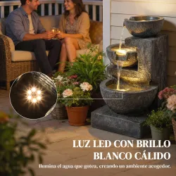 Fuente de Jardín con Iluminación LED y Bomba Fuente Decorativa en Cascada de 3 Niveles 40x37x61 cm Multicolor - Ogal.Es