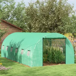 Invernadero de Túnel 6x3x2 m con Sistema de Riego Integrado 12 Ventanas con Malla y 1 Puerta Enrollable Verde - Ogal.Es