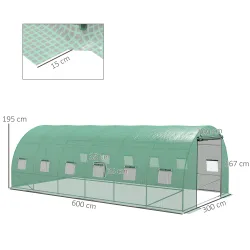 Invernadero de Túnel 6x3x2 m con Sistema de Riego Integrado 12 Ventanas con Malla y 1 Puerta Enrollable Verde - Ogal.Es