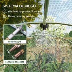 Invernadero de Túnel 6x3x2 m con Sistema de Riego Integrado 12 Ventanas con Malla y 1 Puerta Enrollable Verde - Ogal.Es