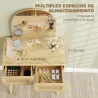 Tocador de Maquillaje con Espejo Arqueado 2 Cajones con Frontal de Ratán para Espacios Pequeños Natural - Ogal.Es