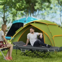 Cama de Camping Plegable con Colchón Extraíble Reposacabezas y Bolsa de Transporte 186x68x37 cm Gris Oscuro - Ogal.Es