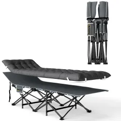 Cama de Camping Plegable con Colchón Extraíble Reposacabezas y Bolsa de Transporte 186x68x37 cm Gris Oscuro - Ogal.Es