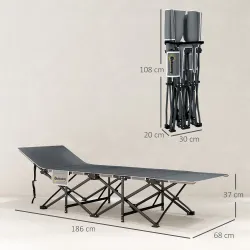 Cama de Camping Plegable con Colchón Extraíble Reposacabezas y Bolsa de Transporte 186x68x37 cm Gris Oscuro - Ogal.Es