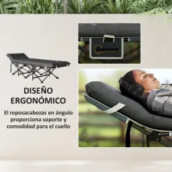 Cama de Camping Plegable con Colchón Extraíble Reposacabezas y Bolsa de Transporte 186x68x37 cm Gris Oscuro - Ogal.Es