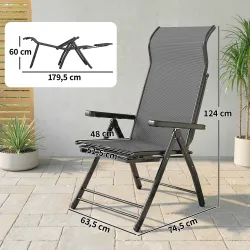 Pack de 2 Sillas Plegables Reclinables de Jardín Exterior con Respaldo Alto Ajustable en 5 Posiciones Reposapiés... - Ogal.Es