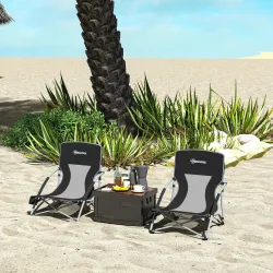 Conjunto de 2 Sillas de Playa Plegables y Ligeras con Respaldo de Malla Reposabrazos y Bolsa 58x55x62 cm Negro - Ogal.Es