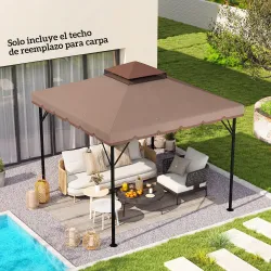 Toldo de Recambio 3x3 m con Techo Doble Orificios de Drenaje y UPF 30+ Solo Toldo NO Incluye Marco Caqui - Ogal.Es