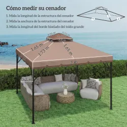 Toldo de Recambio 3x3 m con Techo Doble Orificios de Drenaje y UPF 30+ Solo Toldo NO Incluye Marco Caqui - Ogal.Es