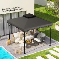 Toldo de Recambio 3x3 m con Techo Doble Orificios de Drenaje y UPF 30+ Solo Toldo NO Incluye Marco Gris Claro - Ogal.Es
