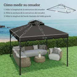 Toldo de Recambio 3x3 m con Techo Doble Orificios de Drenaje y UPF 30+ Solo Toldo NO Incluye Marco Gris Claro - Ogal.Es