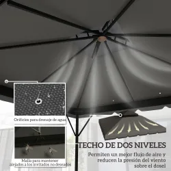 Toldo de Recambio 3x3 m con Techo Doble Orificios de Drenaje y UPF 30+ Solo Toldo NO Incluye Marco Gris Claro - Ogal.Es