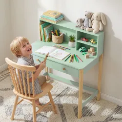 Escritorio Infantil Mesa de Escritorio para Niños con 3 Compartimentos Abiertos y 2 Cajones 90x52x105 cm Verde - Ogal.Es