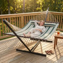 Hamaca con Soporte Hamaca de Jardín Portátil con Almohada Desmontable Barras Separadoras 353x94x115 cm Verde - Ogal.Es