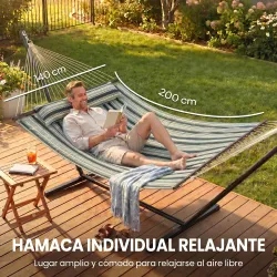 Hamaca con Soporte Hamaca de Jardín Portátil con Almohada Desmontable Barras Separadoras 353x94x115 cm Verde - Ogal.Es