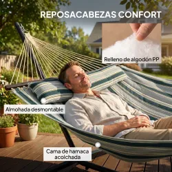 Hamaca con Soporte Hamaca de Jardín Portátil con Almohada Desmontable Barras Separadoras 353x94x115 cm Verde - Ogal.Es