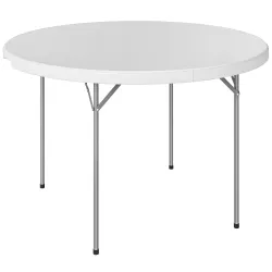 Mesa Plegable Camping 120x120x74 cm Mesa Plegable Portátil con Encimera de HDPE Almohadillas Antideslizantes Blanco - Ogal.Es