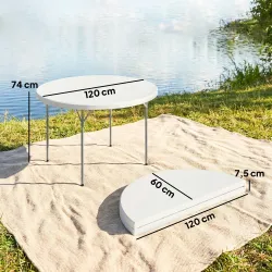 Mesa Plegable Camping 120x120x74 cm Mesa Plegable Portátil con Encimera de HDPE Almohadillas Antideslizantes Blanco - Ogal.Es