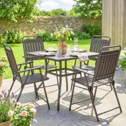 Juego de 4 Sillas de Jardín Exterior Plegables con Reposabrazos Respaldo y Asiento Marco Metálico 55x63x93 cm Ma... - Ogal.Es