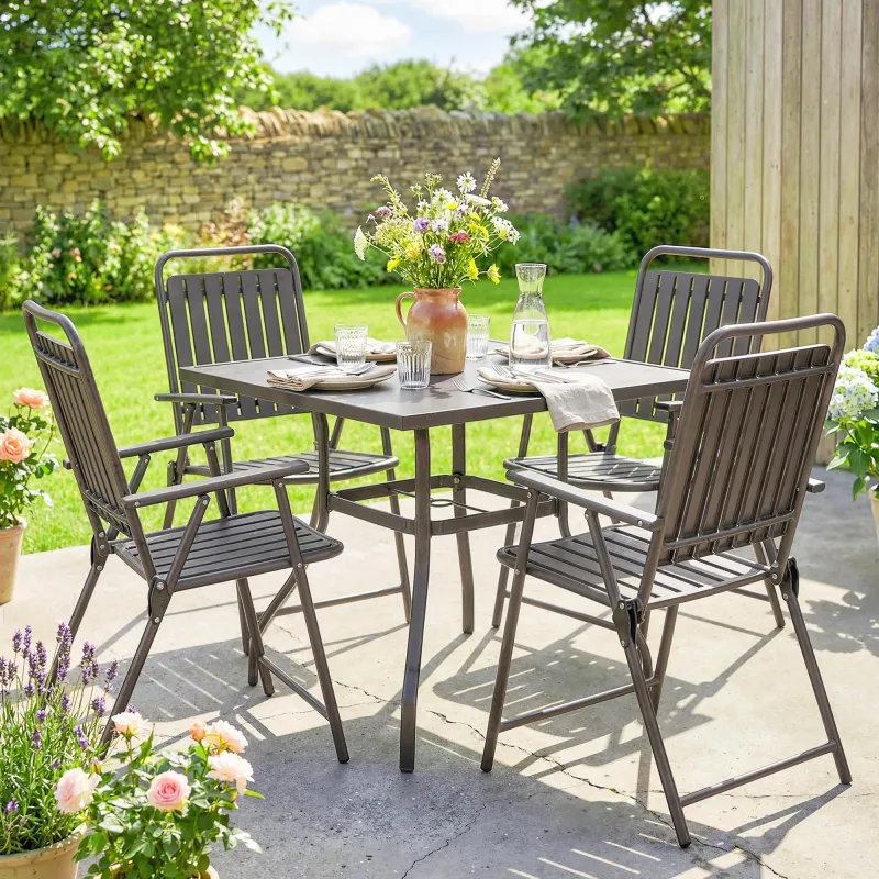 Juego de 4 Sillas de Jardín Exterior Plegables con Reposabrazos Respaldo y Asiento Marco Metálico 55x63x93 cm Ma... - Ogal.Es