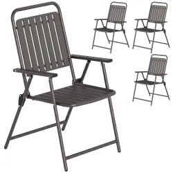 Juego de 4 Sillas de Jardín Exterior Plegables con Reposabrazos Respaldo y Asiento Marco Metálico 55x63x93 cm Ma... - Ogal.Es