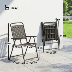 Juego de 4 Sillas de Jardín Exterior Plegables con Reposabrazos Respaldo y Asiento Marco Metálico 55x63x93 cm Ma... - Ogal.Es