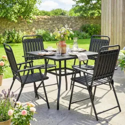 Juego de 4 Sillas de Jardín Exterior Plegables con Reposabrazos Respaldo y Asiento Marco Metálico 55x63x93 cm Negro - Ogal.Es