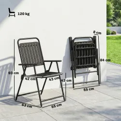 Juego de 4 Sillas de Jardín Exterior Plegables con Reposabrazos Respaldo y Asiento Marco Metálico 55x63x93 cm Negro - Ogal.Es