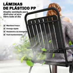 Juego de 4 Sillas de Jardín Exterior Plegables con Reposabrazos Respaldo y Asiento Marco Metálico 55x63x93 cm Negro - Ogal.Es