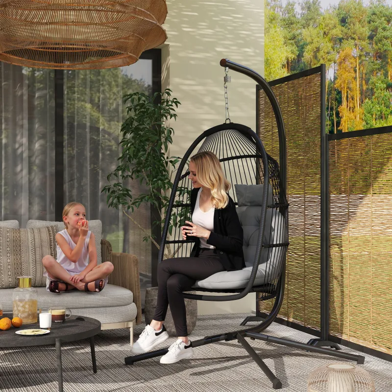 Silla Colgante Huevo con Soporte con Cesta Plegable Cojín y Reposacabezas para Interior y Exterior Carga 150 kg ... - Ogal.Es