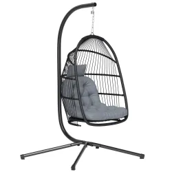 Silla Colgante Huevo con Soporte con Cesta Plegable Cojín y Reposacabezas para Interior y Exterior Carga 150 kg ... - Ogal.Es