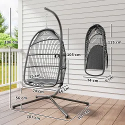 Silla Colgante Huevo con Soporte con Cesta Plegable Cojín y Reposacabezas para Interior y Exterior Carga 150 kg ... - Ogal.Es