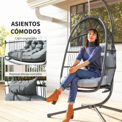 Silla Colgante Huevo con Soporte con Cesta Plegable Cojín y Reposacabezas para Interior y Exterior Carga 150 kg ... - Ogal.Es