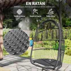 Silla Colgante Huevo con Soporte con Cesta Plegable Cojín y Reposacabezas para Interior y Exterior Carga 150 kg ... - Ogal.Es