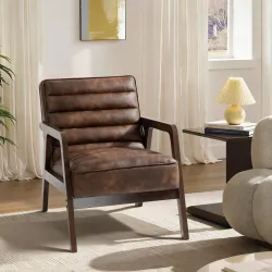 Butaca de Salón Tapizado en PU con Marco de Madera Maciza Asiento Acolchado para Sala de Estar Dormitorio Marrón - Ogal.Es