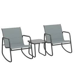 Conjunto de Jardín de 3 Piezas con 2 Sillas Mecedoras Mesa con Encimera de Vidrio y Estructura de Acero para Pat... - Ogal.Es