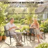 Conjunto de Jardín de 3 Piezas con 2 Sillas Mecedoras Mesa con Encimera de Vidrio y Estructura de Acero para Pat... - Ogal.Es