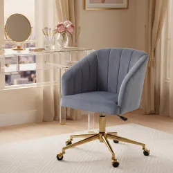 Silla de Oficina con Ruedas de Terciopelo con Respaldo Acolchado Altura Ajustable Espuma Alta Resiliencia Gris - Ogal.Es