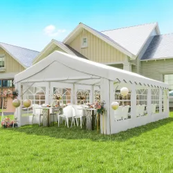 Carpa para Fiestas 4x8 m Carpa de Jardín con Paredes Extraíbles Puerta y Ventanas UPF50+ para Boda Camping Blanco - Ogal.Es