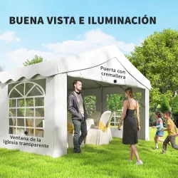 Carpa para Fiestas 4x8 m Carpa de Jardín con Paredes Extraíbles Puerta y Ventanas UPF50+ para Boda Camping Blanco - Ogal.Es