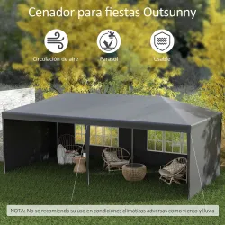 Carpa de Jardín 6x3m con 4 Paredes Laterales 2 Ventanas Visibles Cenador Gazebo de Exterior para Fiestas Eventos... - Ogal.Es
