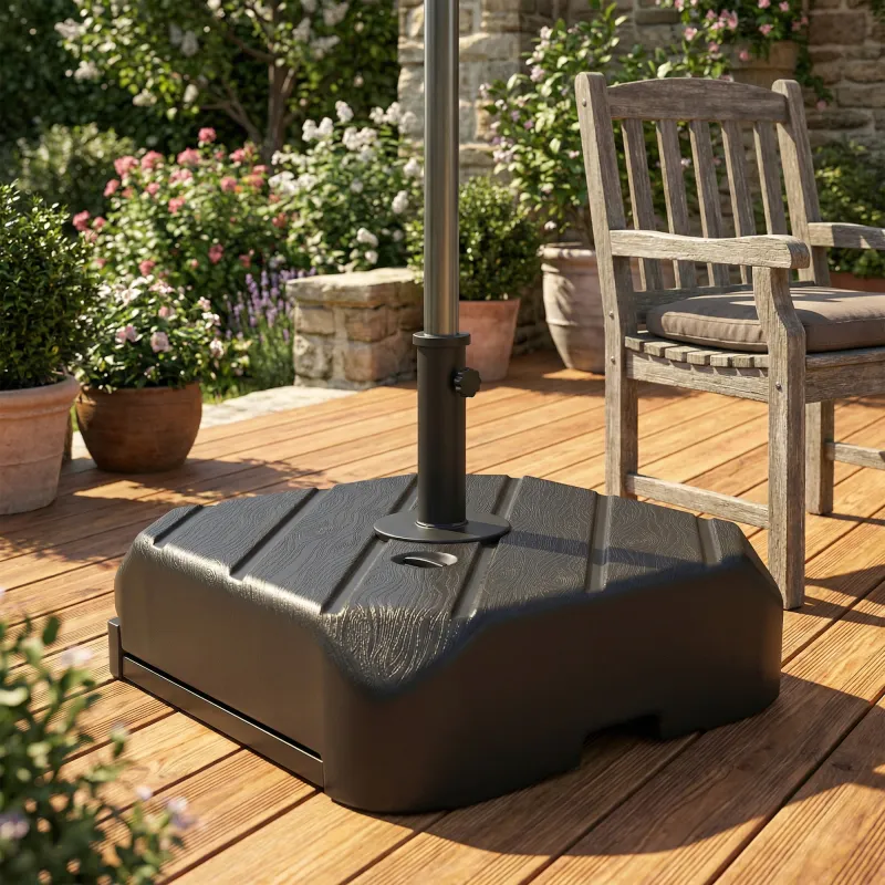 Base para Sombrilla con Ruedas Asa Telescópica para Postes Ø38 mm Ø48 mm Rellenable de Arena 72 kg o Agua 45 Litros - Ogal.Es