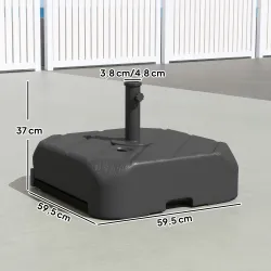 Base para Sombrilla con Ruedas Asa Telescópica para Postes Ø38 mm Ø48 mm Rellenable de Arena 72 kg o Agua 45 Litros - Ogal.Es
