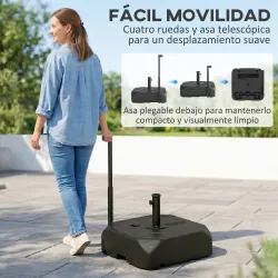 Base para Sombrilla con Ruedas Asa Telescópica para Postes Ø38 mm Ø48 mm Rellenable de Arena 72 kg o Agua 45 Litros - Ogal.Es