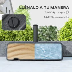Base para Sombrilla con Ruedas Asa Telescópica para Postes Ø38 mm Ø48 mm Rellenable de Arena 72 kg o Agua 45 Litros - Ogal.Es