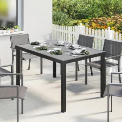 Mesa de Comedor de Jardín para 6 Personas con Superficie de Listones Estructura de Acero 140x90x74 cm Gris - Ogal.Es