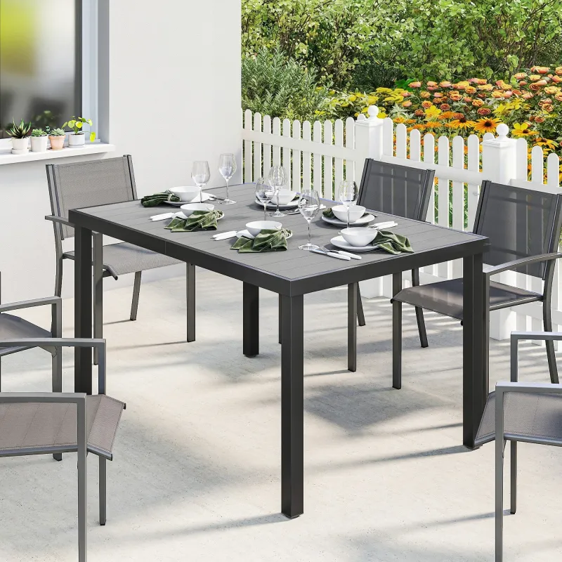 Mesa de Comedor de Jardín para 6 Personas con Superficie de Listones Estructura de Acero 140x90x74 cm Gris - Ogal.Es