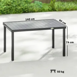 Mesa de Comedor de Jardín para 6 Personas con Superficie de Listones Estructura de Acero 140x90x74 cm Gris - Ogal.Es